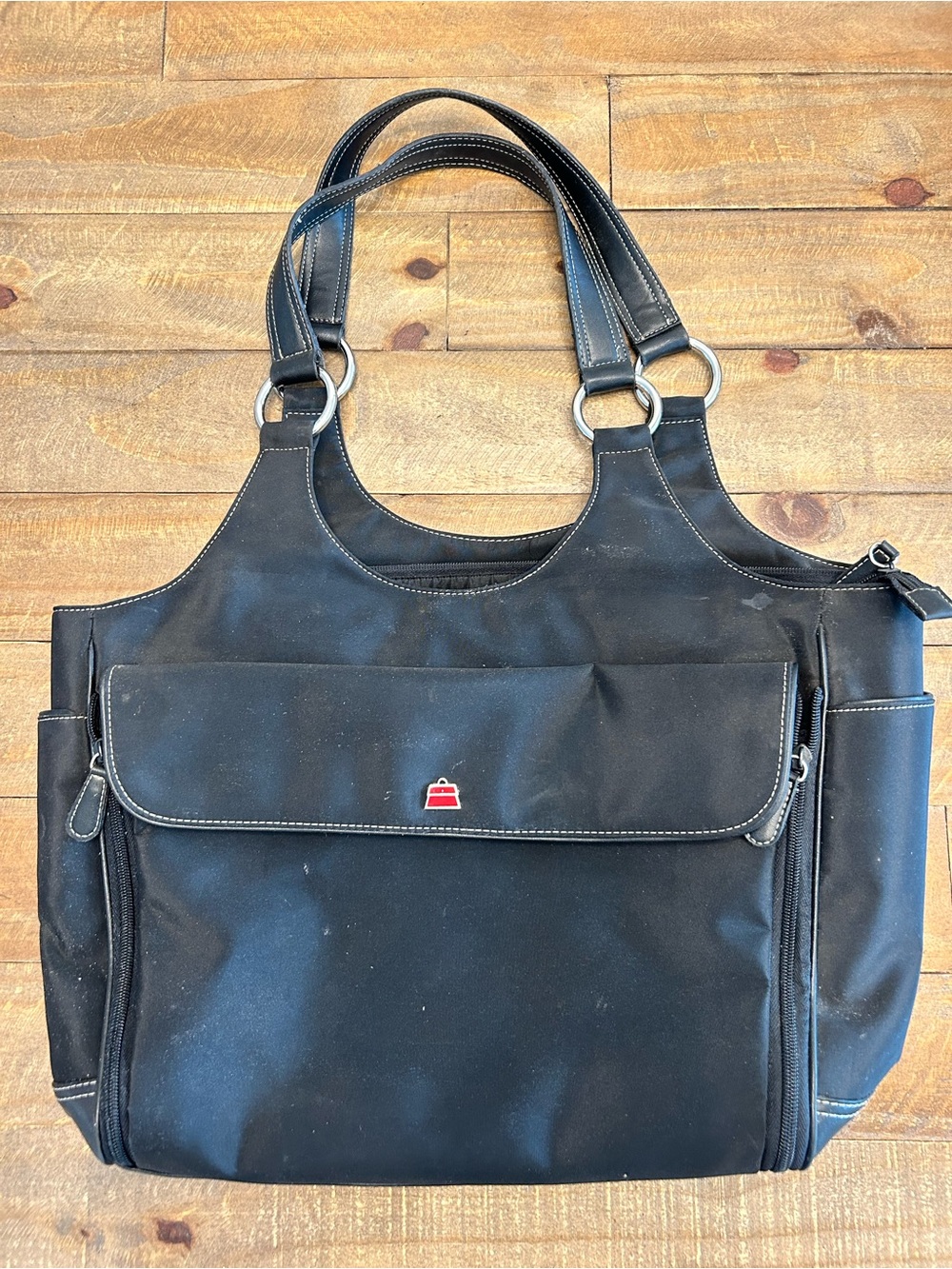 Kathy Van Zeeland Black Tote Bag with Dual Handles could be Diaper Bag Roomy